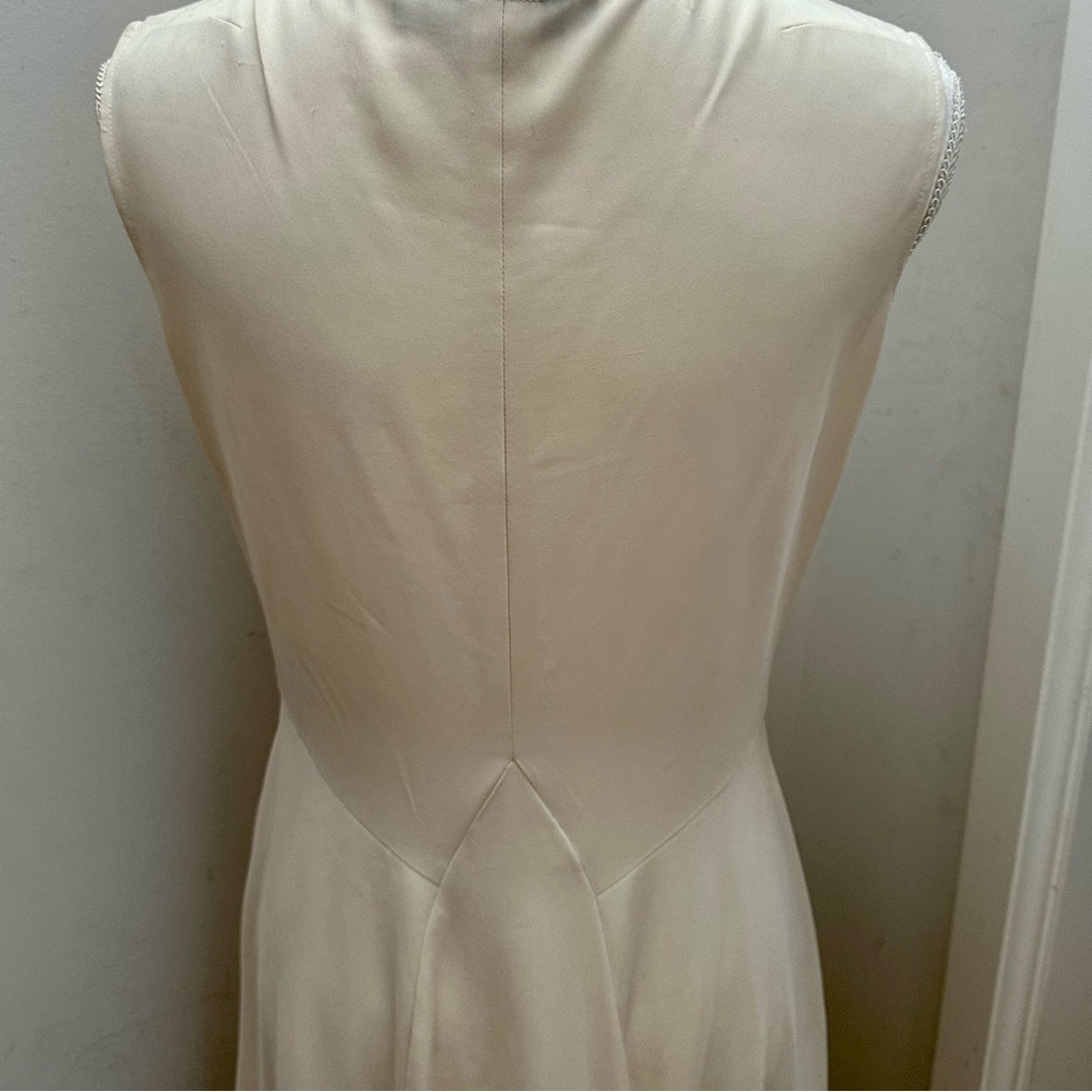 SOLD Morgane Le Fay Crème Silk Gown Dress with Draped Neckline, sz M - Picture 4 of 12